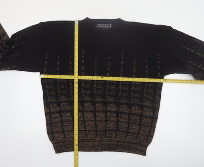 Barnaby Men's Black Brown Acrylic Knit Jumper XL Classic Patterned
