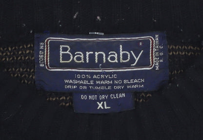 Barnaby Men's Black Brown Acrylic Knit Jumper XL Classic Patterned