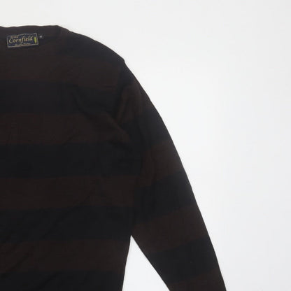 Cornfield Men's Brown Striped Crew Neck Knit Jumper Size M
