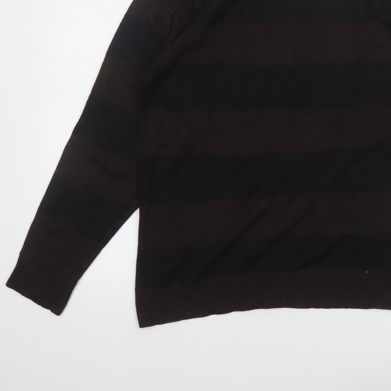 Cornfield Men's Brown Striped Crew Neck Knit Jumper Size M