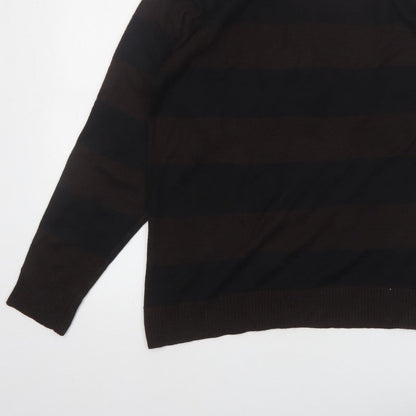 Cornfield Men's Brown Striped Crew Neck Knit Jumper Size M