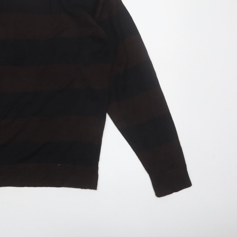 Cornfield Men's Brown Striped Crew Neck Knit Jumper Size M