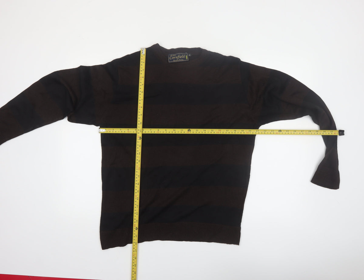 Cornfield Men's Brown Striped Crew Neck Knit Jumper Size M