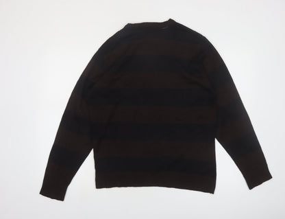Cornfield Men's Brown Striped Crew Neck Knit Jumper Size M