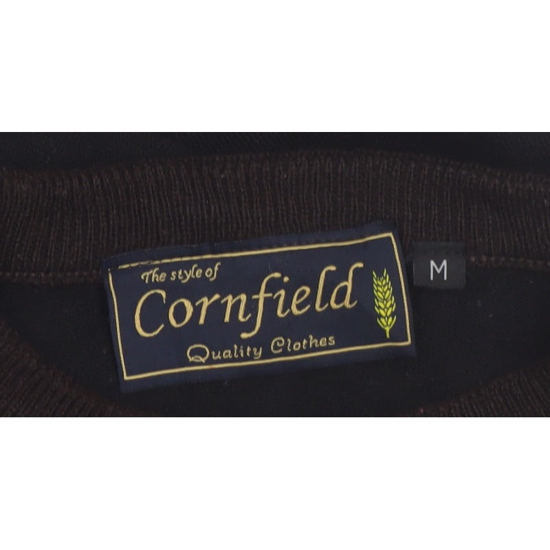 Cornfield Men's Brown Striped Crew Neck Knit Jumper Size M