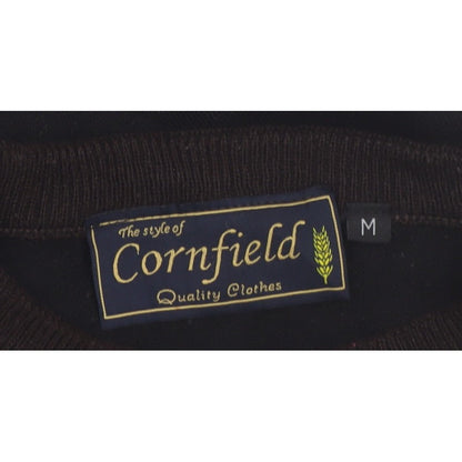 Cornfield Men's Brown Striped Crew Neck Knit Jumper Size M