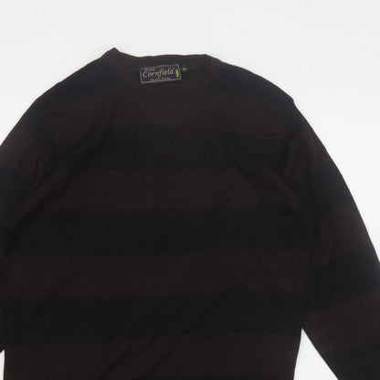 Cornfield Men's Brown Striped Crew Neck Knit Jumper Size M