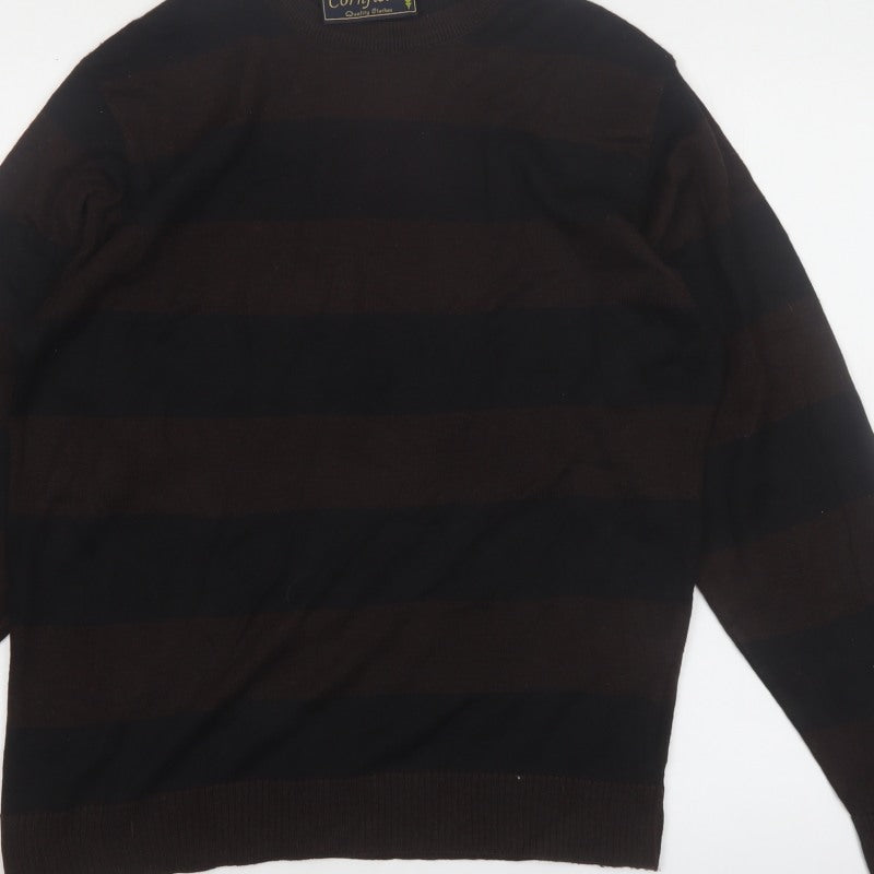 Cornfield Men's Brown Striped Crew Neck Knit Jumper Size M