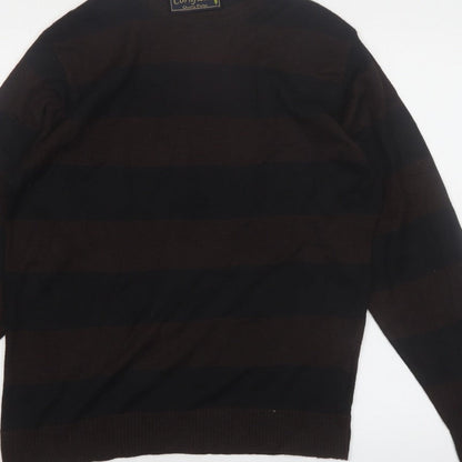 Cornfield Men's Brown Striped Crew Neck Knit Jumper Size M