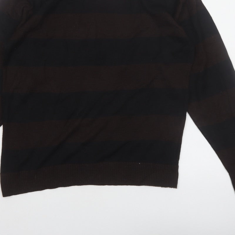 Cornfield Men's Brown Striped Crew Neck Knit Jumper Size M