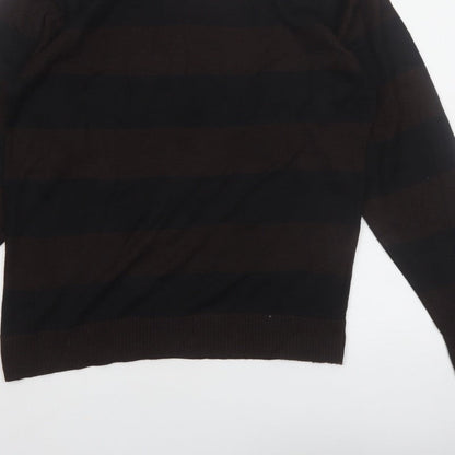 Cornfield Men's Brown Striped Crew Neck Knit Jumper Size M