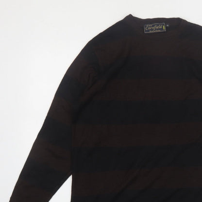 Cornfield Men's Brown Striped Crew Neck Knit Jumper Size M