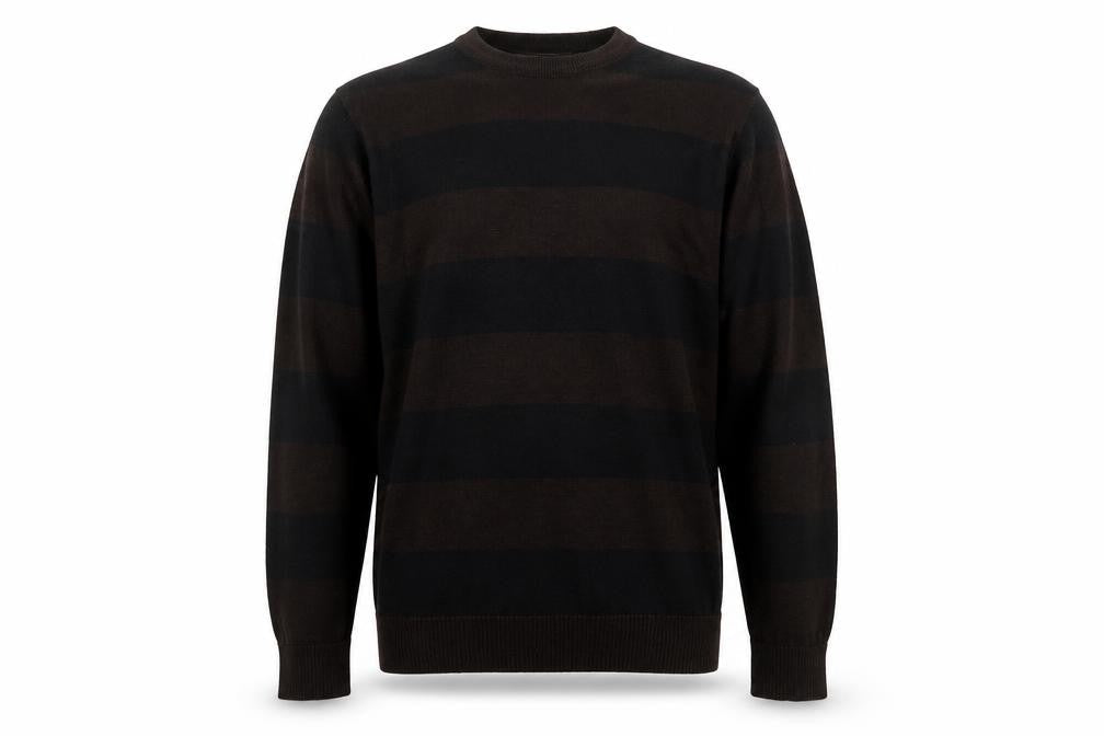 Cornfield Men's Brown Striped Crew Neck Knit Jumper Size M
