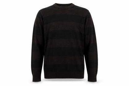 Cornfield Men's Brown Striped Crew Neck Knit Jumper Size M
