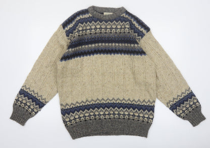 St. John's Bay Men's Beige Fair Isle Wool Blend Pullover Jumper L