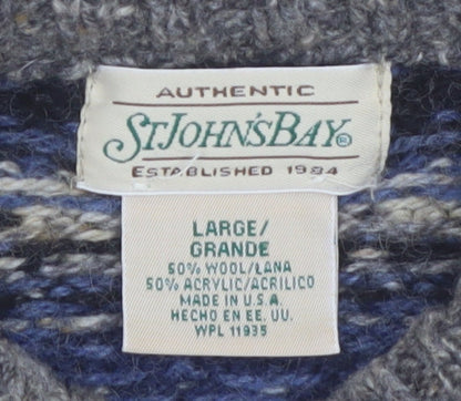 St. John's Bay Men's Beige Fair Isle Wool Blend Pullover Jumper L