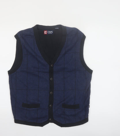 Chaps Men's Blue Check Cotton Button Vest Size L