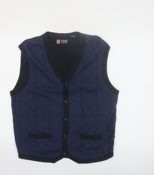 Chaps Men's Blue Check Cotton Button Vest Size L