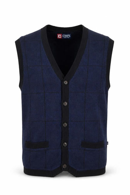 Chaps Men's Blue Check Cotton Button Vest Size L