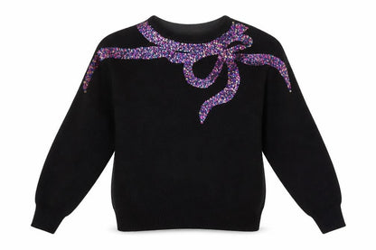 Work In Progress Womens Black Sequin Bow 80s Silk Blend Jumper M