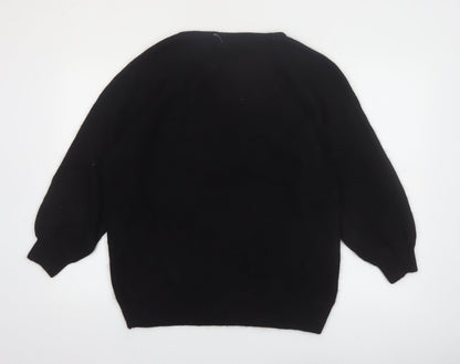 Work In Progress Womens Black Sequin Bow 80s Silk Blend Jumper M