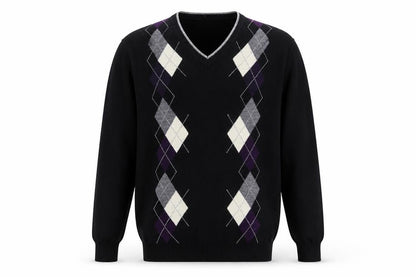 Le Chateau Men's Black Argyle Wool Blend V-Neck Jumper Size S