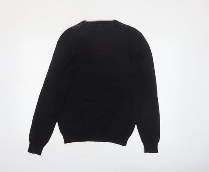 Le Chateau Men's Black Argyle Wool Blend V-Neck Jumper Size S
