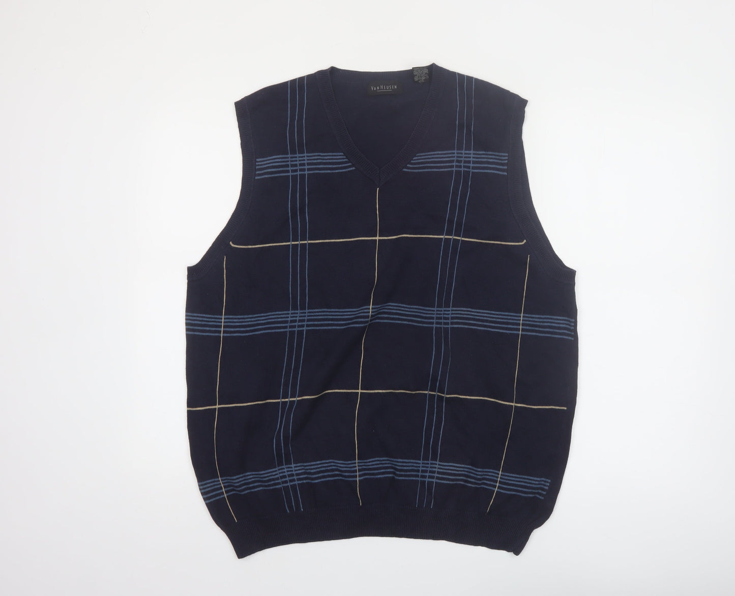 Van Heusen Men's Blue Check Cotton V-Neck Sleeveless Vest L