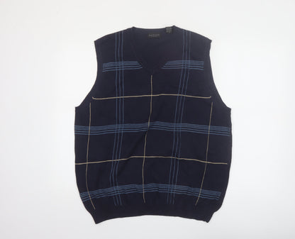 Van Heusen Men's Blue Check Cotton V-Neck Sleeveless Vest L