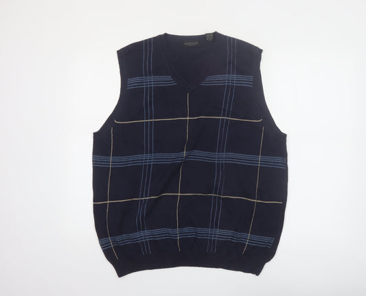 Van Heusen Men's Blue Check Cotton V-Neck Sleeveless Vest L