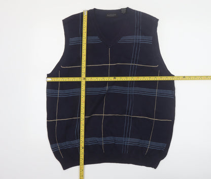 Van Heusen Men's Blue Check Cotton V-Neck Sleeveless Vest L