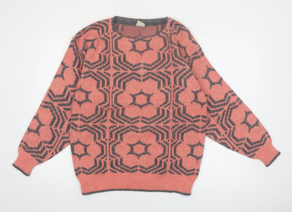 Oui Women's Pink Geometric Crew Neck Knit Jumper Size M