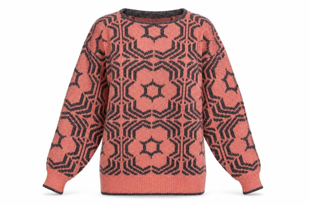 Oui Women's Pink Geometric Crew Neck Knit Jumper Size M