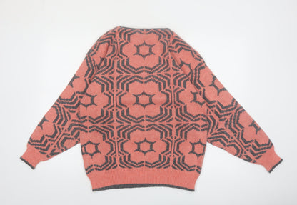 Oui Women's Pink Geometric Crew Neck Knit Jumper Size M