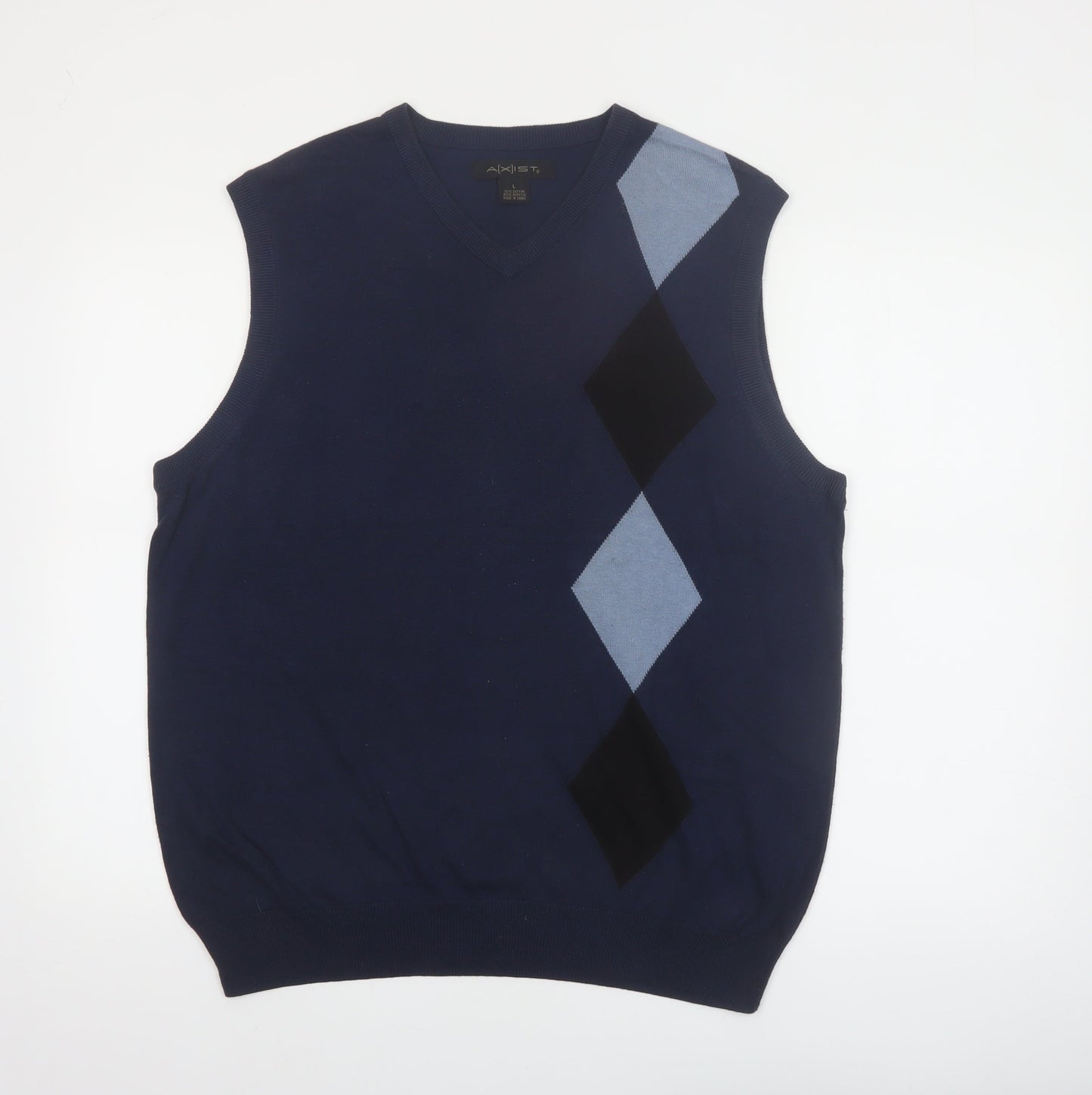 AXIST Men's Blue Argyle Pattern Sleeveless V-Neck Knit Vest Jumper L