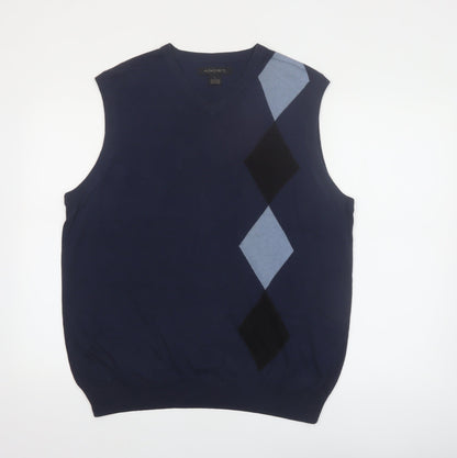 AXIST Men's Blue Argyle Pattern Sleeveless V-Neck Knit Vest Jumper L