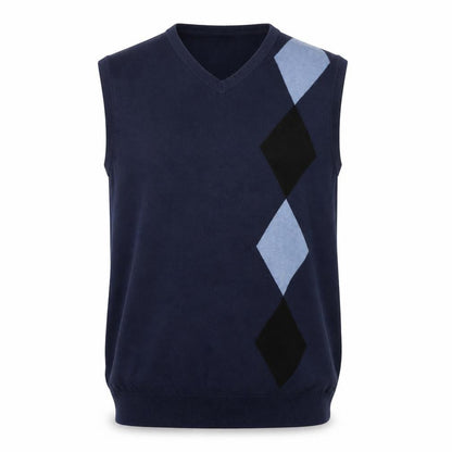 AXIST Men's Blue Argyle Pattern Sleeveless V-Neck Knit Vest Jumper L