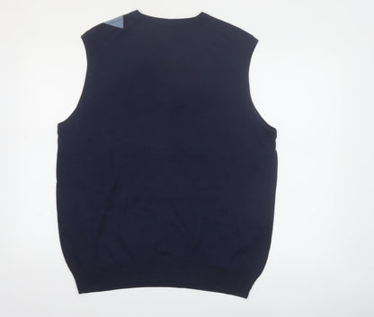 AXIST Men's Blue Argyle Pattern Sleeveless V-Neck Knit Vest Jumper L