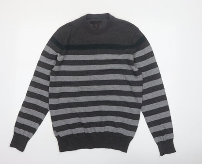 Lachlan Men's Grey Striped Cotton Crew Neck Jumper Size M