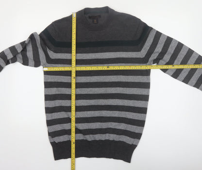 Lachlan Men's Grey Striped Cotton Crew Neck Jumper Size M