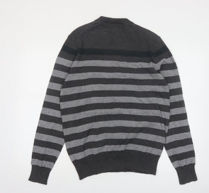 Lachlan Men's Grey Striped Cotton Crew Neck Jumper Size M