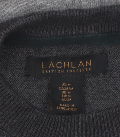 Lachlan Men's Grey Striped Cotton Crew Neck Jumper Size M