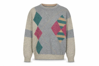 F.I. Moderna Men's Grey Wool Argyle Pullover Jumper M