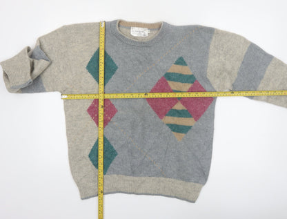 F.I. Moderna Men's Grey Wool Argyle Pullover Jumper M