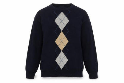 Falls Creek Men's Blue Argyle Cotton Crew Neck Jumper Size L