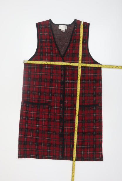 Field Manor Women's Red Checked Merino Wool Sleeveless Vest M