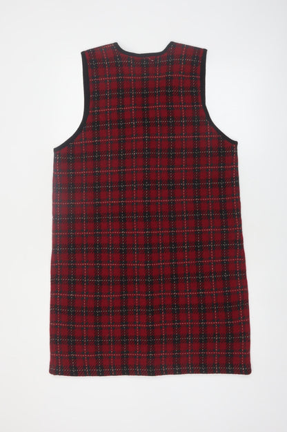 Field Manor Women's Red Checked Merino Wool Sleeveless Vest M