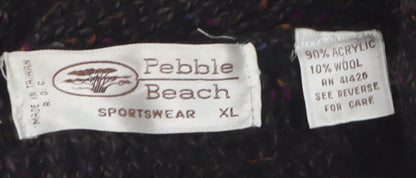 Pebble Beach Mens Black Wool Blend Cardigan XL Rib Knit Classic Style