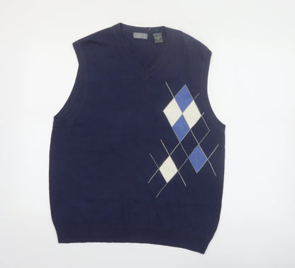 IZOD Mens Blue Argyle Golf Cotton Sleeveless Vest S