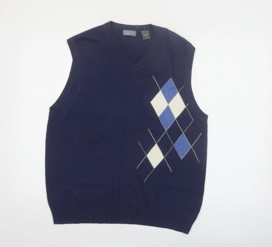 IZOD Mens Blue Argyle Golf Cotton Sleeveless Vest S